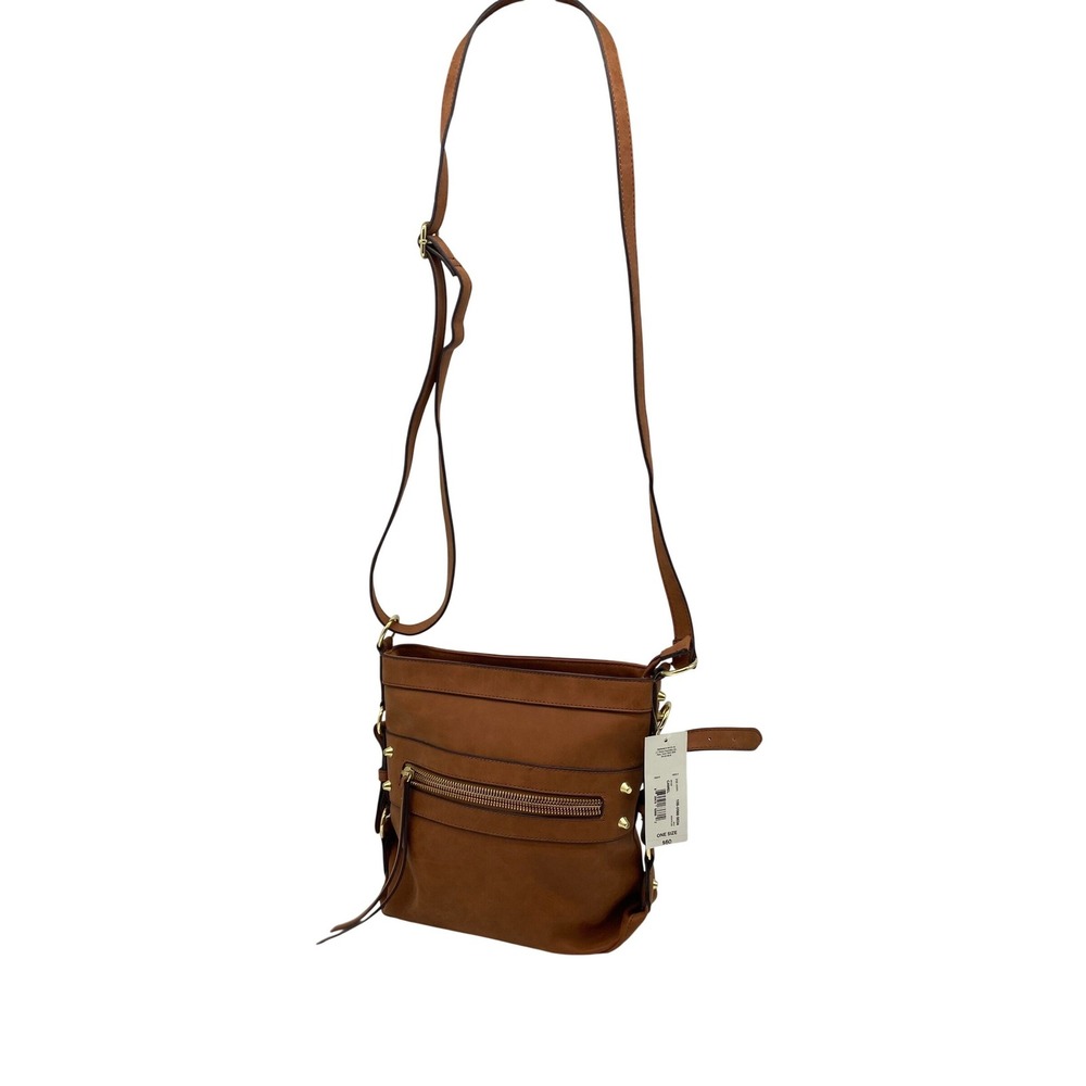ana A New Approach Camel Brown Crossbody Bag Studded Gold Hardware AN1002 NEW